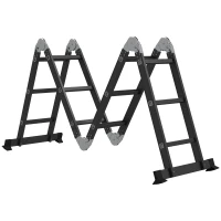HOMCOM Echelle aluminium pliable multifonction 5 positions 3,7 m 12 échelons certification NF EN131 charge max. 150 Kg noir(m-12)