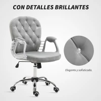 Vinsetto Silla de Escritorio de Terciopelo con Altura Ajustable Reposabrazos y Decoraciones de Diamantes 59,5x60,5x93-103 cm Gris(m-7)