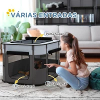PawHut Parque para Cães e Gatos, Cercado Dobrável Portátil para Cachorros, Coelhos e Porquinhos-da-Índia em Tecido Oxford 84x64x53 cm Cinzento(m-5)