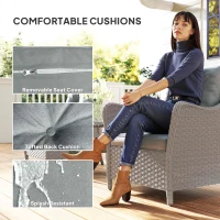 Outsunny Rattan Garden Chairs Set of 2, Outdoor Rattan Chairs with Cushions, Armrests and High Back, PE Wicker Garden Armchair with Steel Frame for Balcony, Porch, Light Grey(m-5)