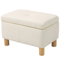 HOMCOM Baúl de Almacenaje para Dormitorio 33L Tapizado en PU Banco de Almacenaje con Patas de Madera 60x38x40 cm Crema(m-11)