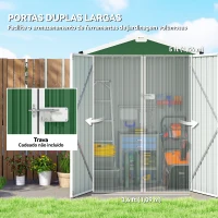 Outsunny Abrigo de Jardim Exterior 1,1 m² 133x87x178 cm com 2 Portas de Abrir, Telhado de Duas Águas e Luvas Verde(m-4)