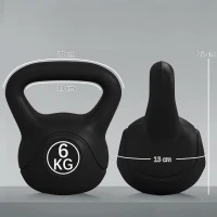 HOMCOM Kettlebell 6kg in Plastica e Sabbia con Base Piatta e Impugnatura, 20x13x22 cm, Nero(m-3)