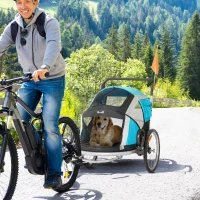 PawHut Reboque de Bicicleta para Cães Dobrável 2 em 1 Carrinho para Cães de Alumínio com Guiador Ajustável Bandeira e 6 Refletores Carga Máxima 40kg 150x82x98cm Azul(m-2)