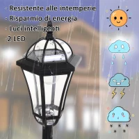 Outsunny Set 2 Lampioni Solari per Giardino con 2 LED e Accensione Automatica, Nero(m-7)