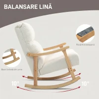 HOMCOM Scaun Balansoar Tapițat din Catifea Teddy, cu Spătar Ergonomic și Picioare din Lemn de Cauciuc,  Alb crem(m-4)