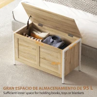 HOMCOM Baúl de Almacenaje para Dormitorio 95 L con Tapa Banco de Almacenaje con Bisagra de Seguridad 80x40x50 cm Roble(m-4)