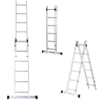 HOMCOM Échelle multifonctions en aluminium 2,5 m, pliable et portable, pied antidérapant, charge max. 150 kg, argent(m-1)