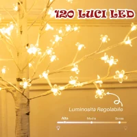 HOMCOM Albero Luminoso di Ciliegio con 120 Luci LED Alto 150 cm e 3 Livelli di Luminosità per Interni ed Esterni, Bianco(m-4)