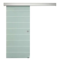 HOMCOM 90cm Sliding Glass Door with Hardware Track Kit, Frosted Tempered Glass with Stripe Pattern, Round Handle(m-14)