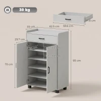 HOMCOM Dulap pentru pantofi, Dulap pentru pantofi cu 2 uși, Sertar, 5 compartimente și rafturi reglabile, Gri(m-3)