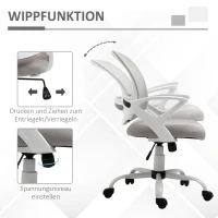 Vinsetto Bureaustoel, Schrijfstafstoel met Wielen, Ergonomisch, In Hoogte Verstelbaar, Grijs(m-5)