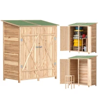 Outsunny houten tuinkast met tuintafel – 140 x 75 x 157 cm(m-11)