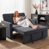 HOMCOM 2 Seater Sofa Bed, 3-in-1 Convertible Pull Out Sleeper Sofa with Click-Clack Adjustable Backrest, Dark Grey(m-2)