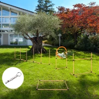 PawHut Set Agility Dog per Addestramento Cani con Slalom, Ostacoli Regolabili, Fischietto e Sacca di Trasporto(m-10)