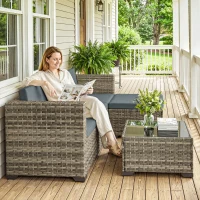 Outsunny Conjunto de Jardim em Vime de 5 Peças Inclui Almofadas 2 Poltronas de Canto Poltrona sem Braços Apoia-Pés e Mesa de Centro Cinza Escuro(m-9)