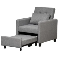 HOMCOM Sofá Cama de 1 Plaza Tapizado en Lino con Respaldo Ajustable de 3 Niveles y Almohada Acolchada 69x82,5x84 cm Gris(m-12)
