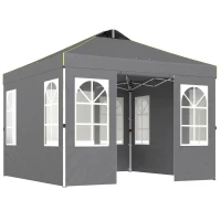Outsunny Tenda Dobrável 3x3 m Pop-up com UPF50+, 4 Laterais Removíveis, Altura Ajustável e Bolsa de Transporte - Cinzento Escuro(m-1)