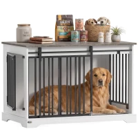 PawHut 100 cm Large Dog Crate Furniture with Sliding Barn Door for Large Dogs, White(m-15)
