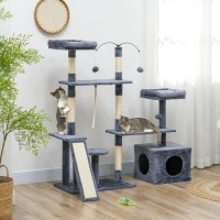 PawHut Rascador para Gatos 134 cm Torre para Gatos con Nidos Plataformas Bolas de Juguete y Postes de Sisal Gris Oscuro(m-10)