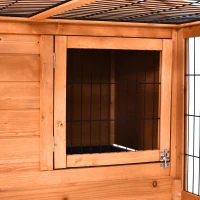 PawHut Wooden Rabbit Hutch Outdoor, Guinea Pig Hutch, Detachable Small Animal Cage with Openable Run & Roof Lockable Door Slide-out Tray 146 x 95 x 69cm(m-17)