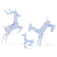 Outsunny 3-Piece Lighted Reindeer Family Set, Iridescent Outdoor Christmas Decoration, Deer Family with 8 Modes, Daily Timer(m-1)