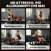 SPORTNOW Macchina per Hip Thrust con Pedana Regolabile, Capacità 270 kg e Porta Pesi, Rosso(m-4)