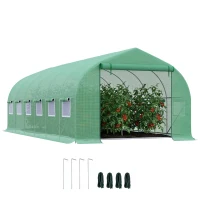 Outsunny Invernadero de Exterior Invernadero de Túnel 6x3x2 m Invernadero de Jardín Grande con 12 Ventanas y Puerta Enrollable con Cremallera Macro de Metal para Cultivo Plantas Verde(m-1)