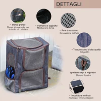 PawHut Zaino per Gatti Trasportino per Cani in Oxford, Cuscino Rimovibile e Lavabile, Inserti Rete Traspirante, 35x28.5x45cm, Blu Marrone(m-7)