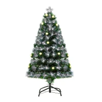 HOMCOM 4ft White Light Artificial Christmas Tree w/ 130 LEDs Star Topper Tri-Base Full Bodied Seasonal Decoration Pre-Lit Home(m-1)
