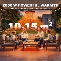 Outsunny Hanging Electric Patio Heater with LED Light, 1000/2000 W IP65 Outdoor Infrared Heater with Touch/Remote Control, Black(m-6)