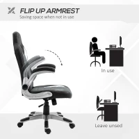 HOMCOM Racing Office Chair PU Leather Computer Desk Chair Gaming Style with Wheels, Flip-Up Armrest, Grey(m-6)