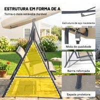 Outsunny Baloiço de Jardim Exterior de 3 Lugares com Toldo Reclinável Assento Respirável e Estrutura de Aço 175x118x159 cm Bege(m-4)