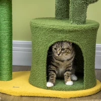 PawHut Árvore Arranhador para Gatos em Forma de Cacto com Casa de Pelúcia Plataformas Postes de Sisal 54x39x83cm Amarelo Verde(m-9)