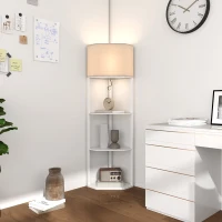 HOMCOM Corner Floor Lamp with Shelves, Tall Standing Lamps for Living Room, with Pull Chain Switch Bulb not Included, White(m-10)