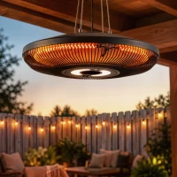Outsunny Hanging Electric Patio Heater with LED Light, 1000/2000 W IP65 Outdoor Infrared Heater with Touch/Remote Control, Black(m-2)