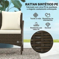Outsunny Conjunto de Jardim em Vime com 4 Peças Inclui Sofá de 2 Lugares 2 Cadeiras Mesa de Vidro e Almofadas Laváveis Castanho(m-5)