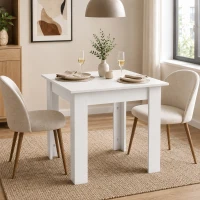 HOMCOM Square Dining Table, Modern Small Dining Table with Wood Effect, Space Saving, Non-slip Foot Pads, White(m-8)