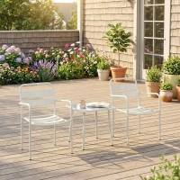Outsunny Conjunto de Jardim com 3 Peças em Aço Galvanizado com 2 Cadeiras e Mesa de Vidro Temperado Branco(m-10)
