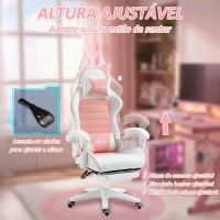 Vinsetto Cadeira Gaming Giratória de Couro PU com Altura Ajustável Inclinável 135° Apoio para a Cabeça 65x63x136-142 cm Rosa e Preto(m-6)