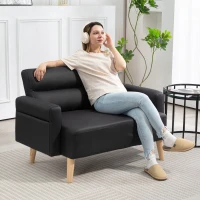 HOMCOM Small Faux Leather 2 Seater Sofa Settee - Black(m-2)