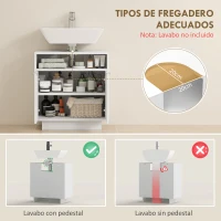 HOMCOM Mueble bajo Lavabo con 2 Puertas Acanaladas y Compartimento Abierto para Lavabo sin Pedestal 60x33x63 cm Blanco(m-4)