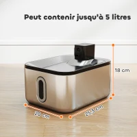 PawHut Fontaine à eau pour chat automatique en inox 5L, silencieuse, distributeur eau chat 3-étapes filtre chargeur USB, argent(m-3)