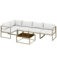 Outsunny 5 Seater Aluminium Garden Furniture Set, Garden Sofa Set with Thick Cushions for Patio and Balcony, Outdoor, White(m-1)