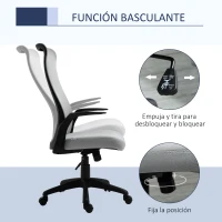 Vinsetto Silla de Oficina Ergonómica Silla Escritorio Giratoria con Altura Ajustable Reposabrazos Soporte Lumbar y Respaldo Alto Transpirable 62x62x113-122 cm Gris(m-5)
