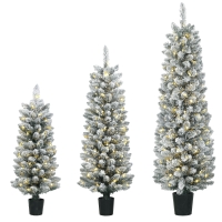 HOMCOM Set de 3 árboles de Navidad nevados con LEDs, estrechos, con ramas de PVC, 90/120/150 cm