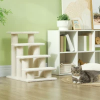 PawHut Dog Steps for Bed 4 Step Pet Stairs for Sofa Dog Cat Climb Ladder 63x43x60 cm Cream(m-7)