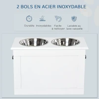 PawHut Gamelles chiens surélevées gamelle double chien chat porte-gamelles surélevé dim. 60L x 30l x 41H cm blanc(m-5)