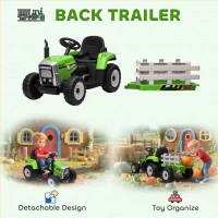 HOMCOM Ride On Tractor, Battery Powered Electric Car, with Detachable Trailer, Remote Control, Music - Green(m-4)