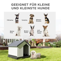 PawHut Hundehütte, wetterfest, Fenster & Tür, für kleine Hunde bis 10kg/40cm Länge, 62x61x60cm, Grau/Weiß(m-4)